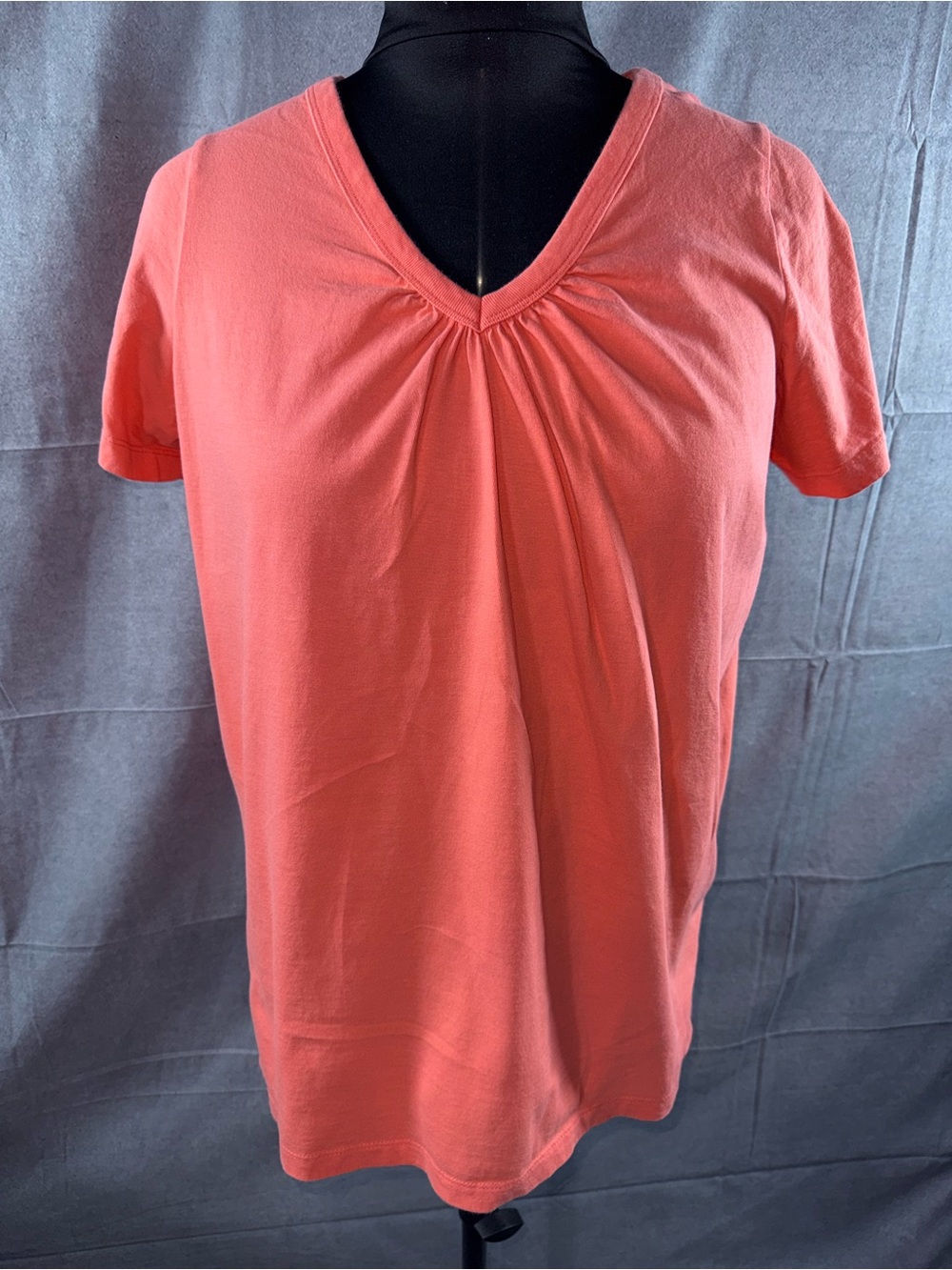 3077-Woman Within Coral V-Neck Short Sleeve Peplum-Effect Tee